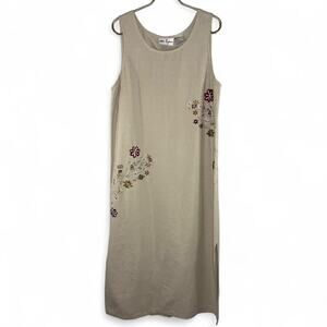 Vintage Alix Taylor Embroidered Linen Shift Maxi Dress - Size 10 - Cottagecore